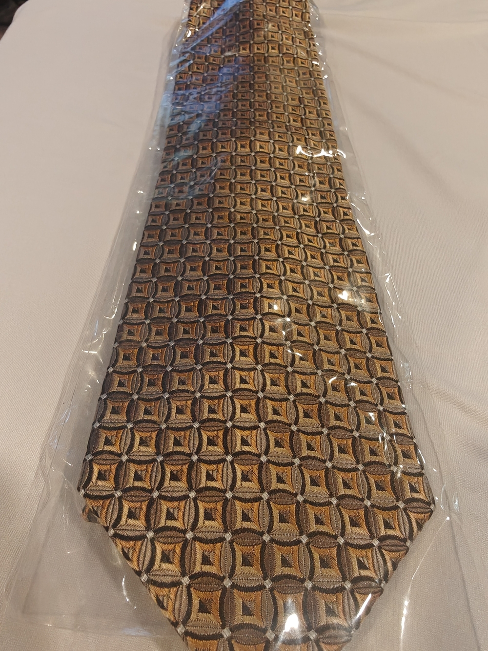 Pronto Uomo Gold and Brown Geometric Silk Tie